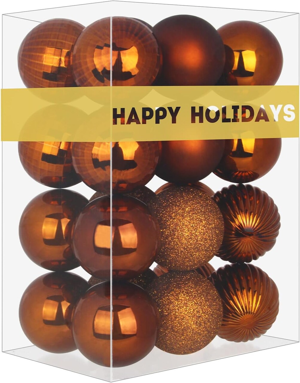 24pcs 1.6" bronze shatterproof Christmas balls for tree and event decor.